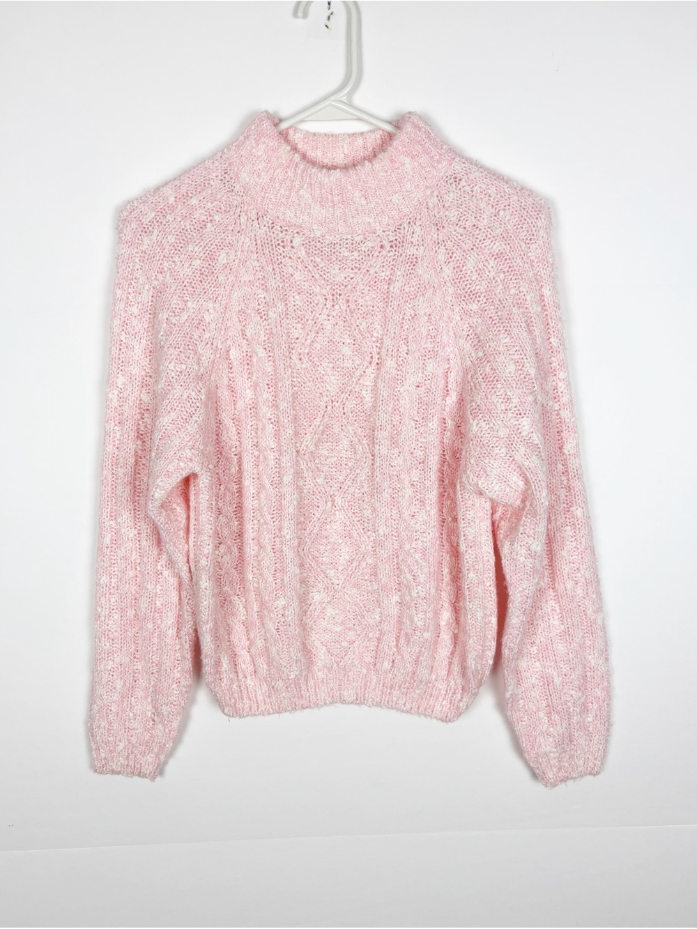 Vintage Spice of Life Pink Cable Knit Mock Neck Sweater M 80s 90s Cottagecore